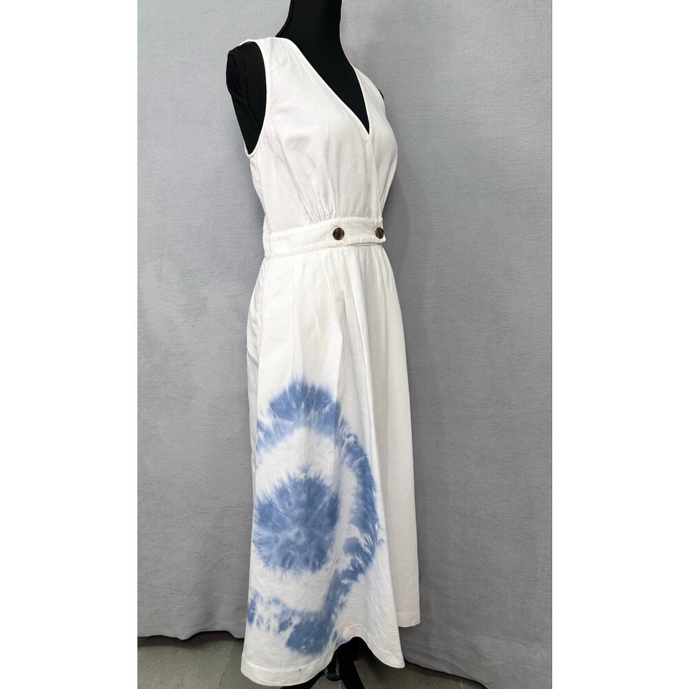 Madewell White Blue Tie Dye Cotton Linen Blend Wrap Maxi Dress Size 2 (Small) - Picture 4 of 13
